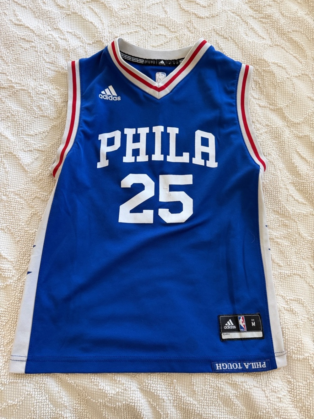 adidas Blue PHILA #25 Basketball Jersey with Red & White Trim